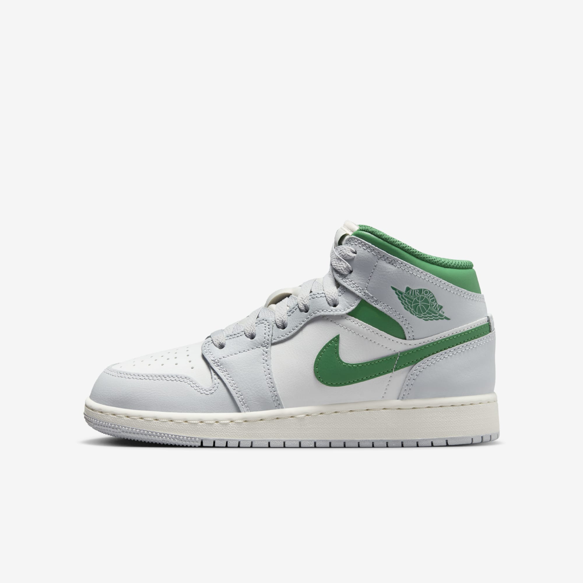 Air Jordan 1 Mid GS White Pure Platinum Pine Green