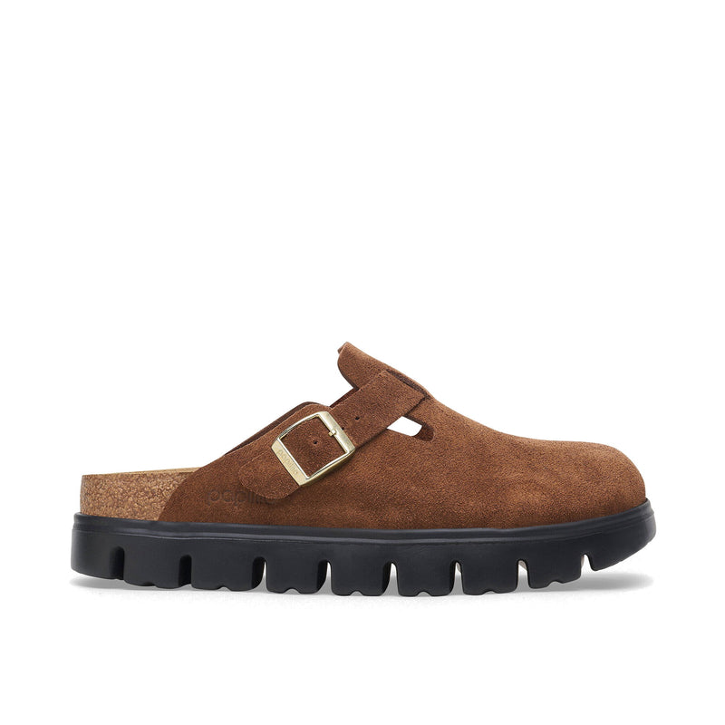 Birkenstock Boston Chunky Suede Leather Dark Tea Black Sandals 1028402