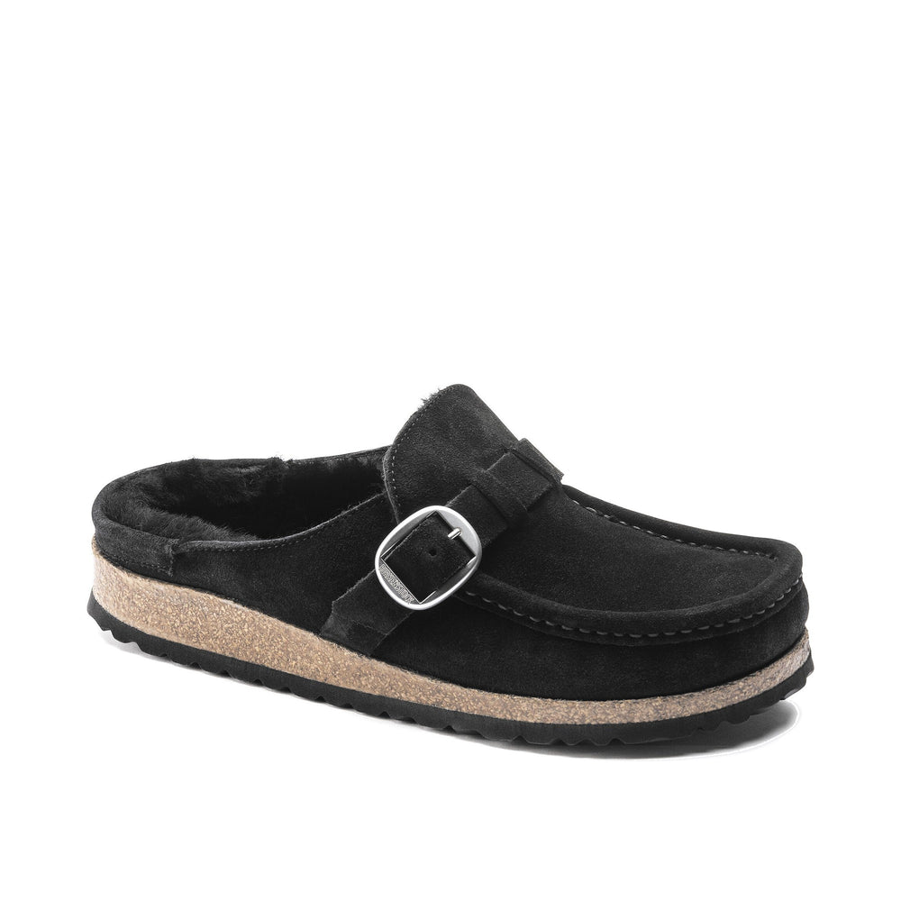 Birkenstock Buckley Shearling Suede Leather Black Narrow Width Women's 1018126
