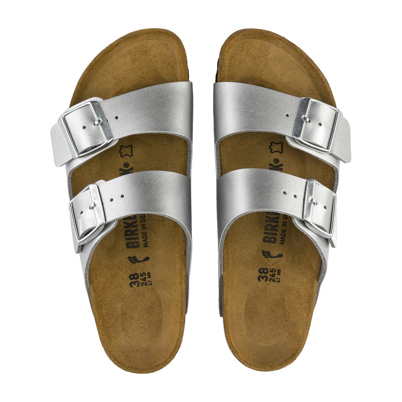 Birkenstock Arizona Birko-Flor Silver Narrow Width Women's Sandals 1012283
