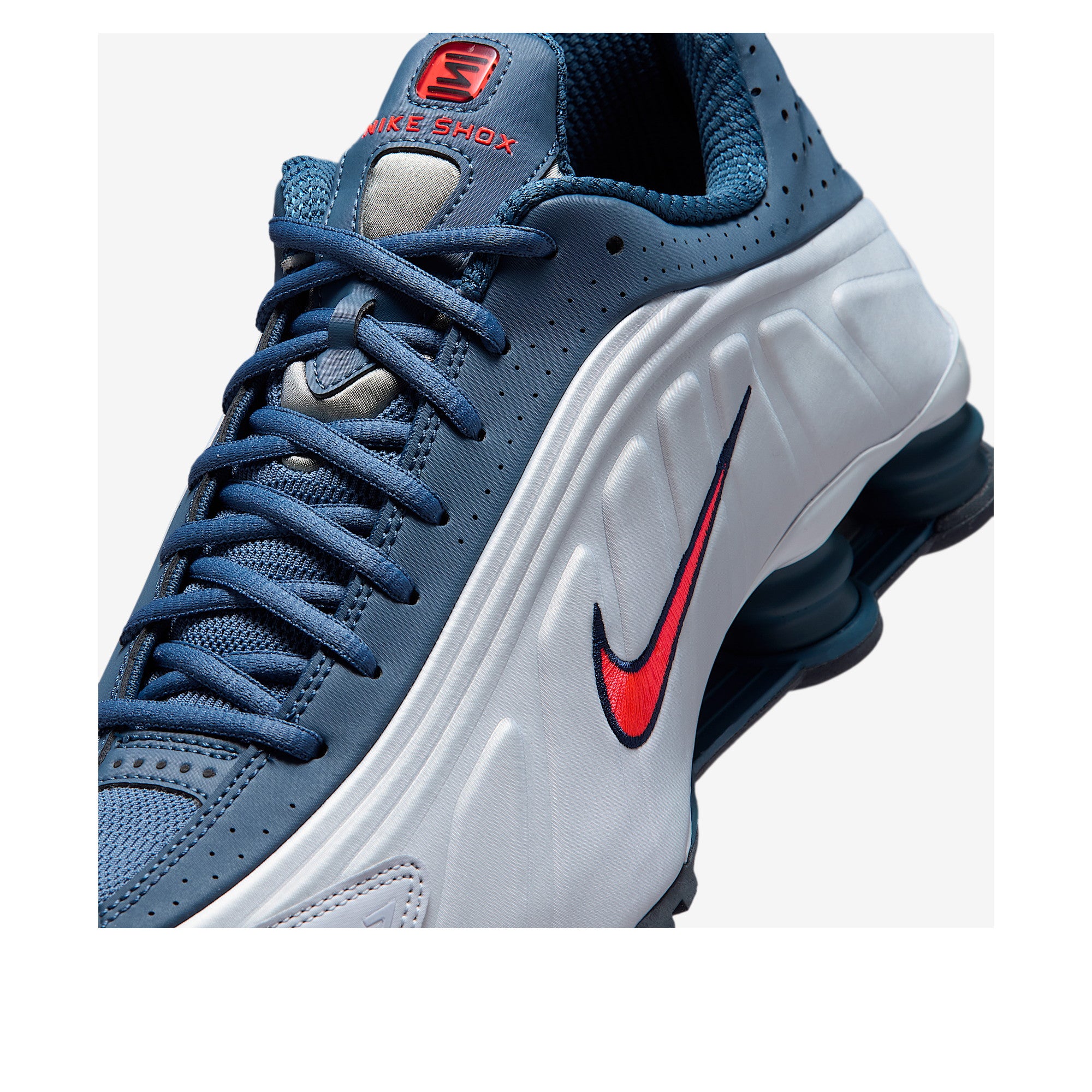 Nike Shox R4 Men Football Grey Blue Eclipse Bright Crimson — Nike official detail