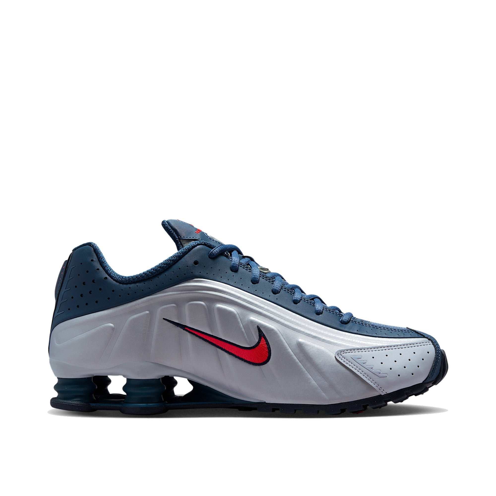 Nike Shox R4 Men Football Grey Blue Eclipse Bright Crimson — Nike C official lateral (toe-right)