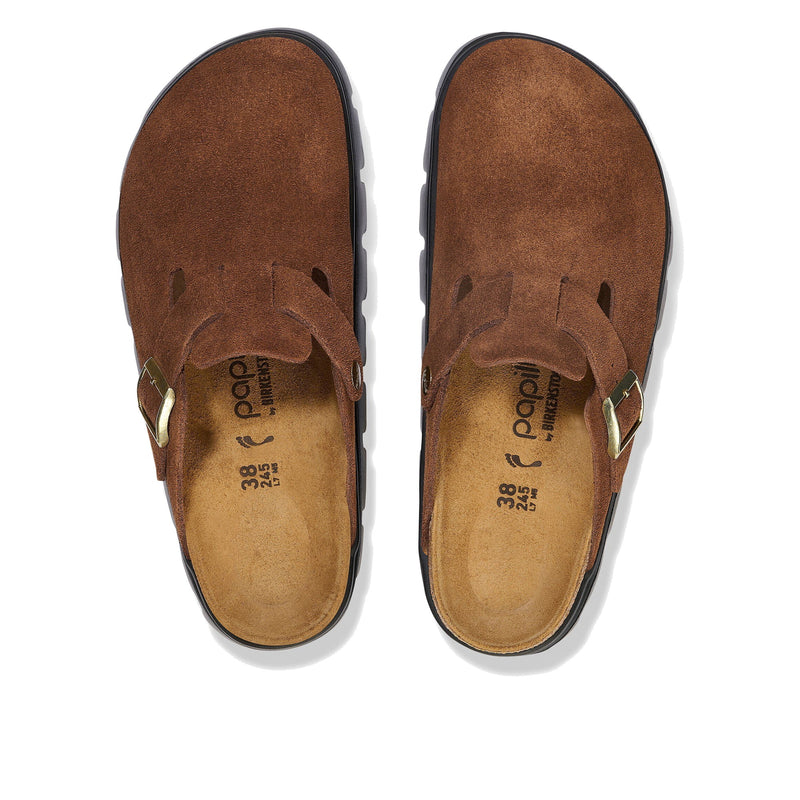 Birkenstock Boston Chunky Suede Leather Dark Tea Black Sandals 1028402