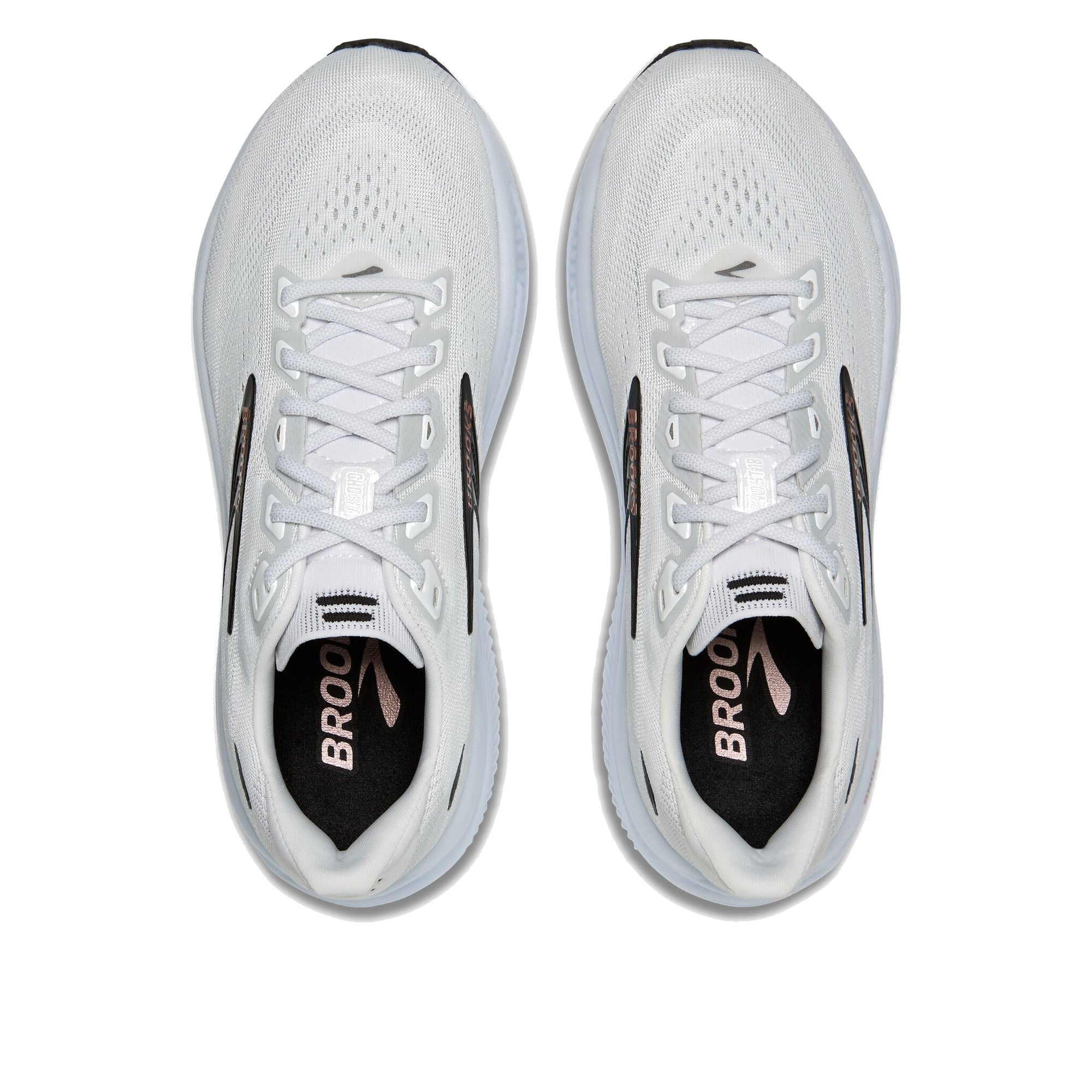 Brooks Ghost 18 Women White Black Rose Gold WIDE — o