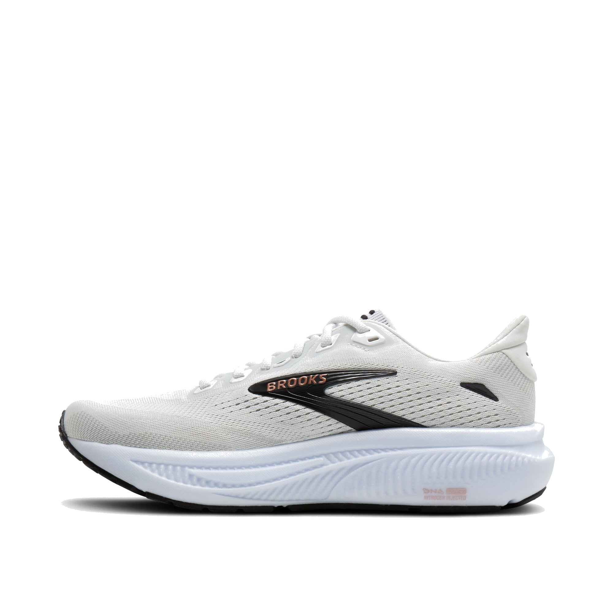 Brooks Ghost 18 Women White Black Rose Gold WIDE — m