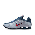 Nike Shox R4 Men Football Grey Blue Eclipse Bright Crimson — Nike A left lateral