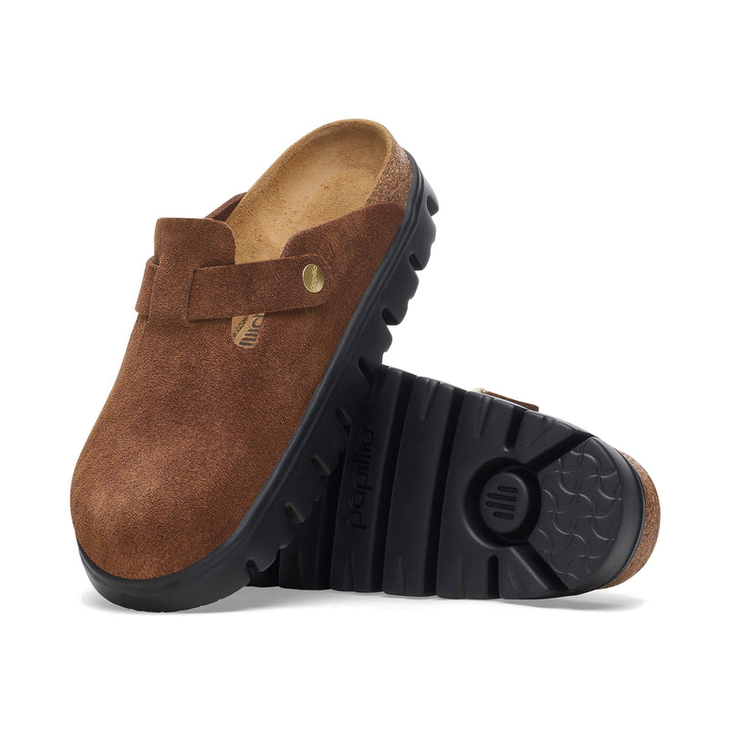 Birkenstock Boston Chunky Suede Leather Dark Tea Black Sandals 1028402