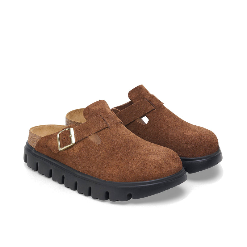 Birkenstock Boston Chunky Suede Leather Dark Tea Black Sandals 1028402